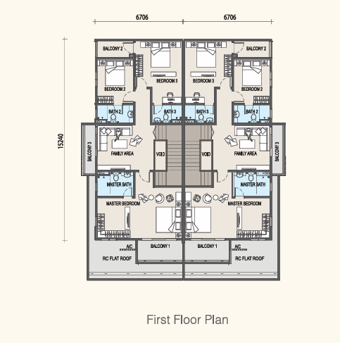 ELORA @ Riveria Garden first floor plan for double storey cluster house