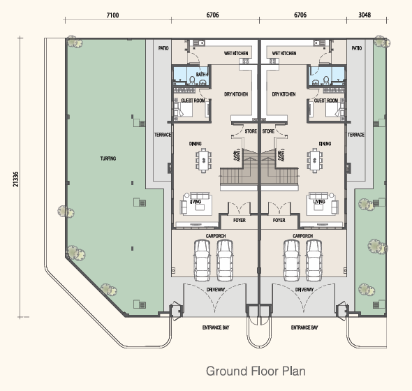 ELORA @ Riveria Garden ground floor plan for double storey cluster house